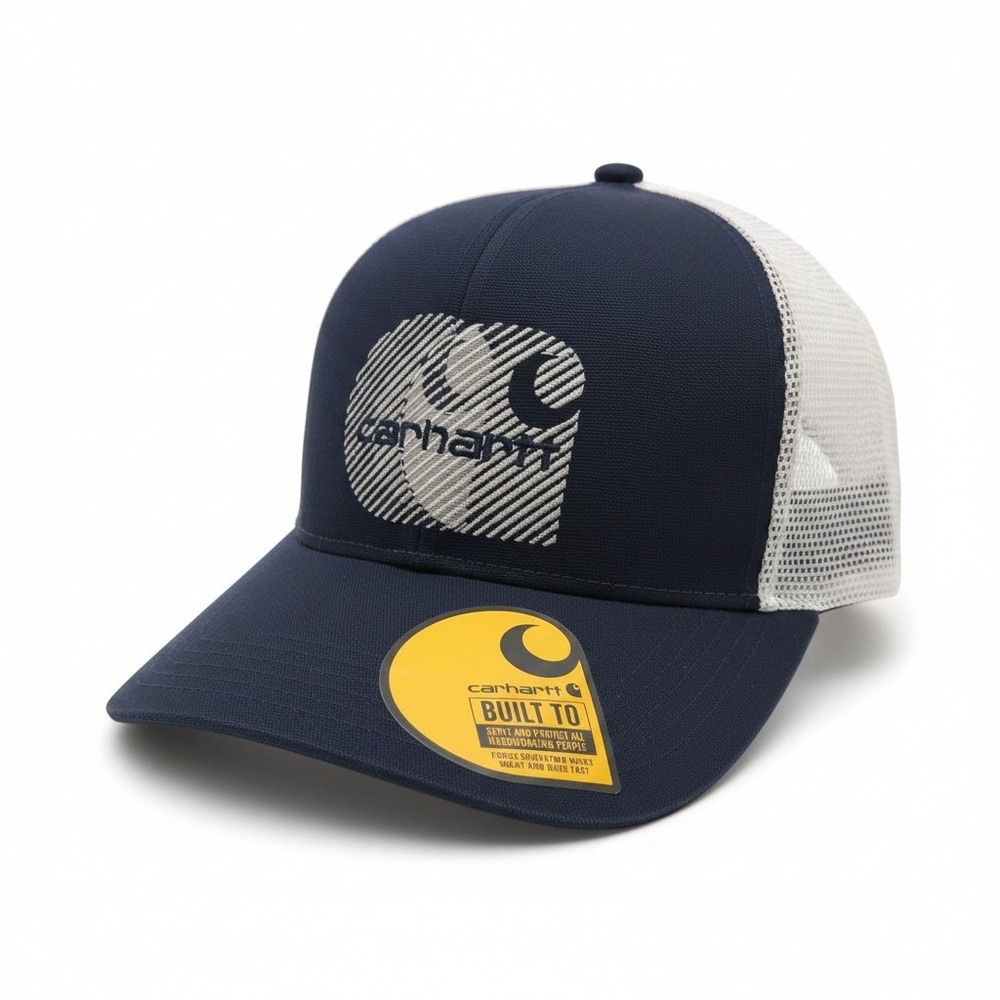 Carhartt Canvas Mesh-Back Logo Embroidered Cap Navy White AH7009-M Trucker‎ Hat
